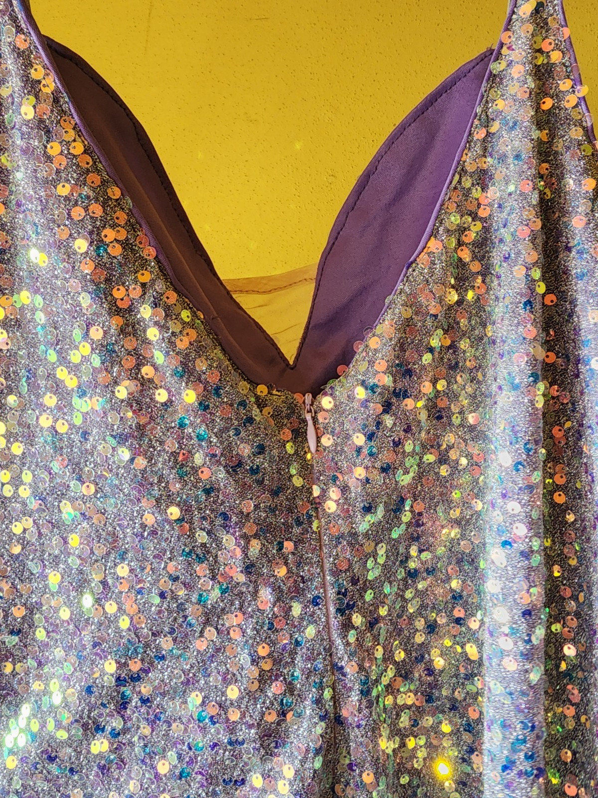 Double Crazy Purple Sequin V-Neck Strappy Mini Party Dress, Women’s XL