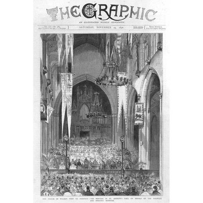 NORWICH St Andrews Hall Meeting for Norfolk Hospital - Antique Print 1876