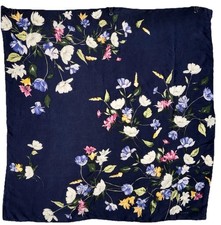 Vintage Echo Scarf 100 Silk Rectangle Floral Navy Signed Flowers