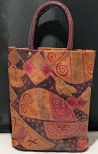 Vintage Retro Leather Patchwork Hand Tooled Print Ladies Handbag Made In India