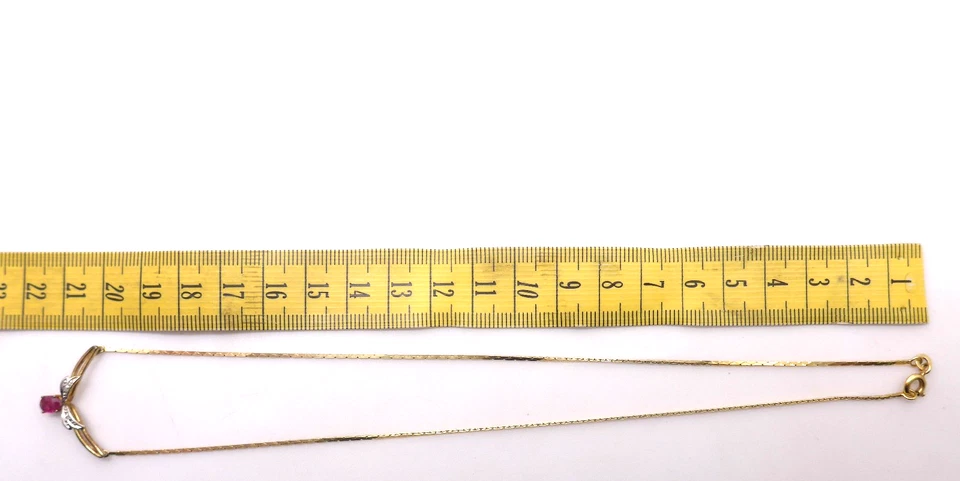 Halskette 333 GOLD 8 Karat Gelbgold Collier Rubin Diamant diamond oro G2400/26 - Bild 3 von 4