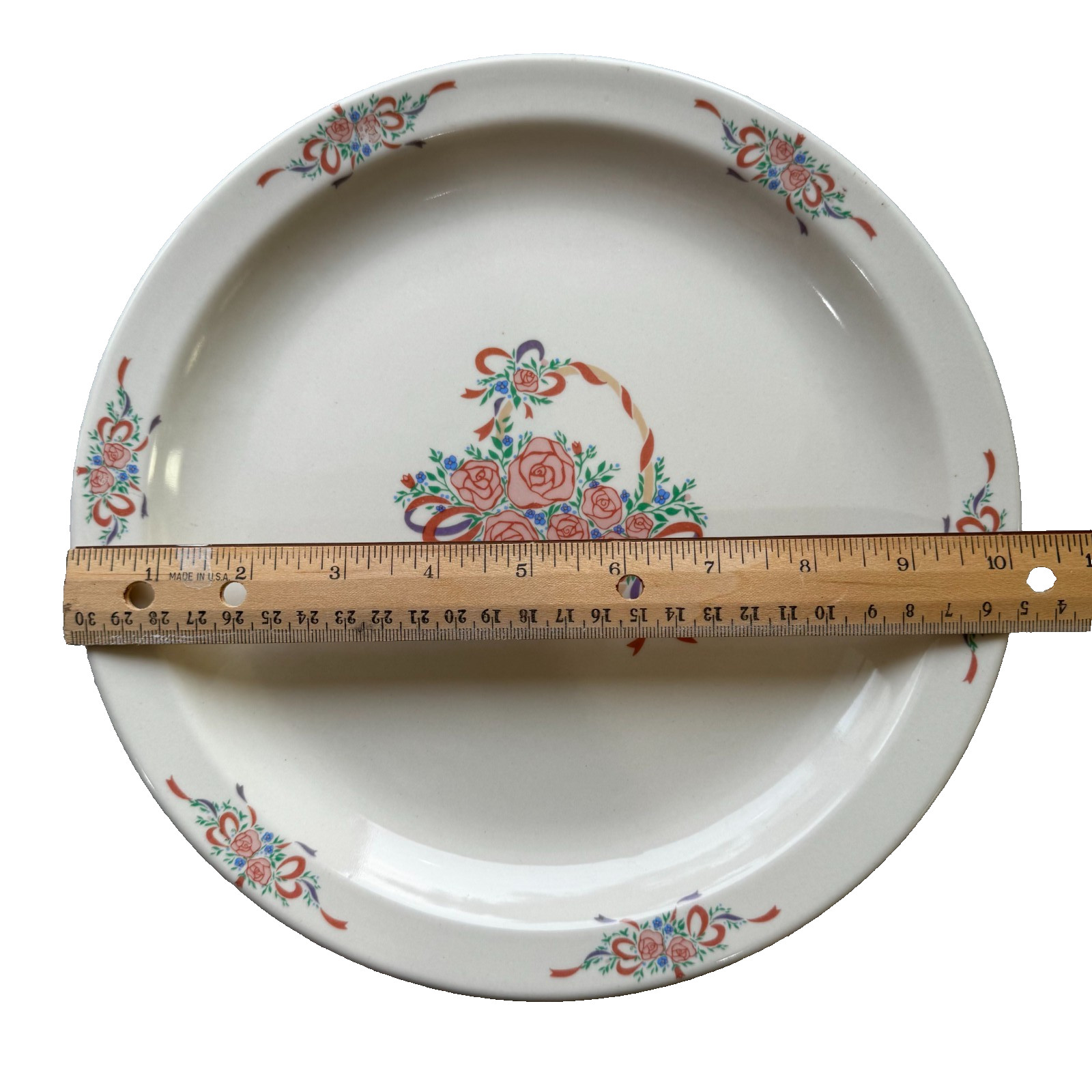 Vintage TRISA Stoneware Floral Plate & Bowl Set 6pc Basket Roses China