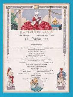 1924 Original Cunard R.M.S. LACONIA Dinner MENU