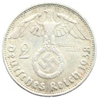 1938 GERMANY 2 MARK B DEUTSCHES REICH SILVER COIN HINDENBURG