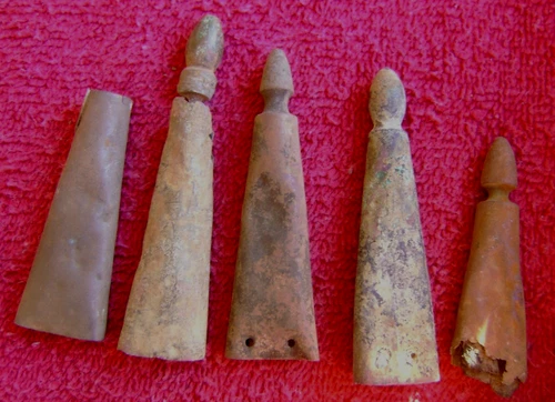 (5) EXCAVATED BRASS CIVIL WAR BAYONET SCABBARD TIPS (PORT HUDSON)