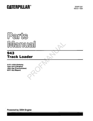 Caterpillar Cat 943 Track Loader Parts Catalog Manual