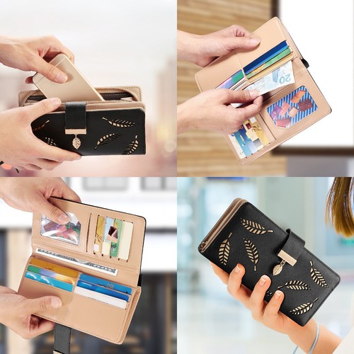 Mujer Cuero PU Bolso sin asas Cartera larga Portatarjetas de identificación Teléfono Cartera Damas Bolso de mano - Imagen 5 de 35