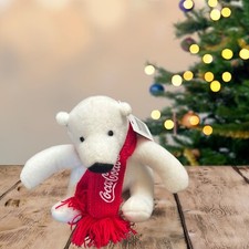 Coca Cola Logo Polar Bear with Red Scarf Christmas Plush, Original Tags
