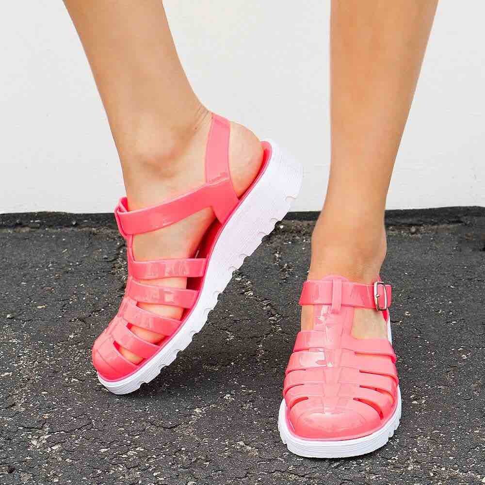 hot pink jelly sandals