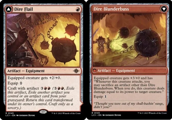 4x Near Mint Dire Flail // Dire Blunderbuss Foil - The Lost Caverns of Ixalan