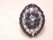 Glam Fashion Ring Black and Clear Colors Silver Adjustable Ring Glam Ring 3/4"