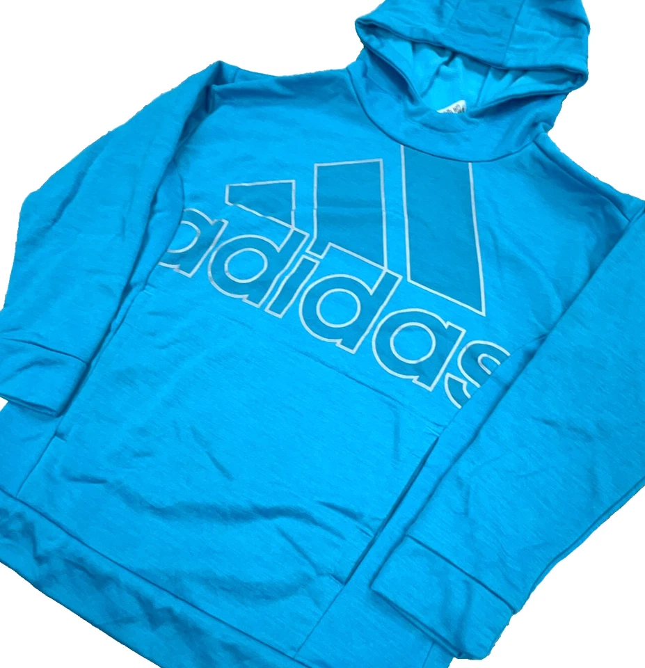 Adidas Hoodie Girls Large Blue Sweatshirt Sweater Performance Youth Spell Out - Image 2 of 4