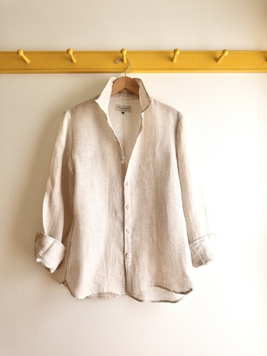 Vlas Blomme linen natural cream button down dress shirt blouse 2 New NWOT S M - Picture 3 of 7