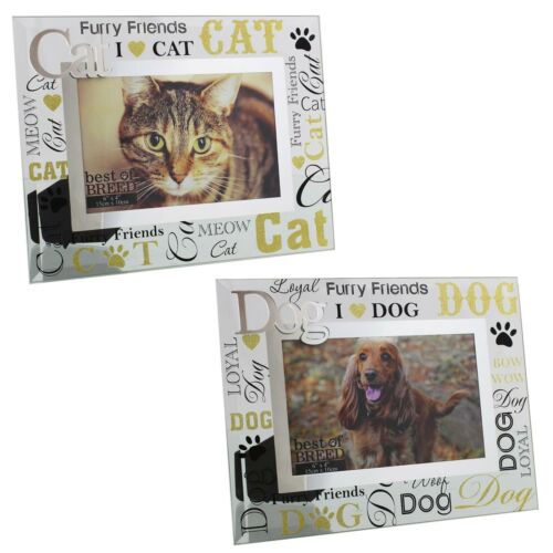 Glass 6 x 4 Photo Frame with Mirror glass & Glitter Letters - Cat / Dog - Picture 1 of 7