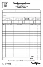 Custom Auto Parts Invoice Forms  / 2 Part Carbonless / 5.5" x 8.5" / TMG129