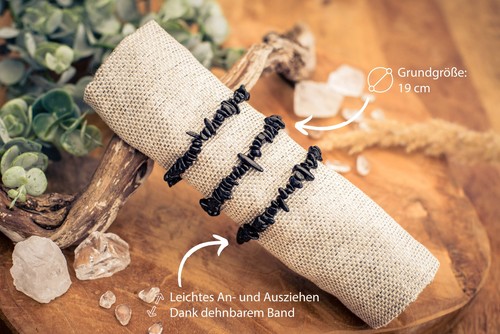 Schwarzer Turmalin Schörl Splitterarmband Edelstein Armband Heilstein - Bild 4 von 7