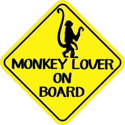 6in x 6in Monkey Lover on Board Sticker Car Truck Vehicle Bumper Decal