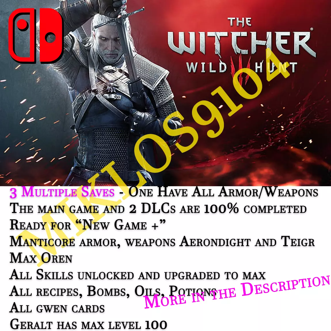 The Witcher 3: Wild Hunt - Nintendo Switch Save - No Game Included