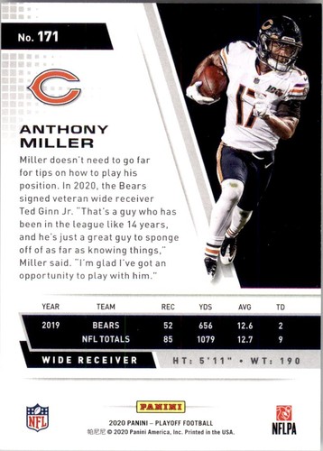 2020 Panini Playoff Anthony Miller Chicago Bears #171 - Picture 2 of 2
