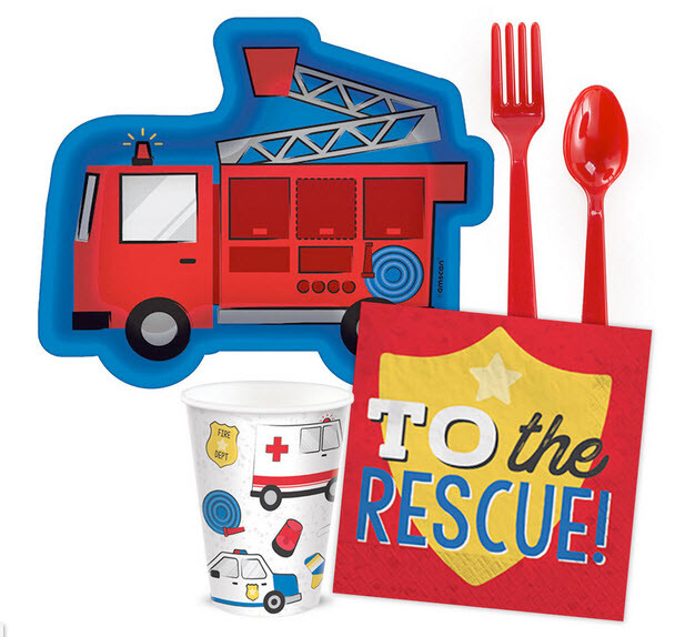 FIRST RESPONDERS Birthday Party Kit for 8 guests Plates Napkins Cups ...