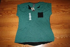 NWT Womens CHELSEA & THEODORE Turquoise Striped Open V-Neck Tee Shirt XXL 2XL