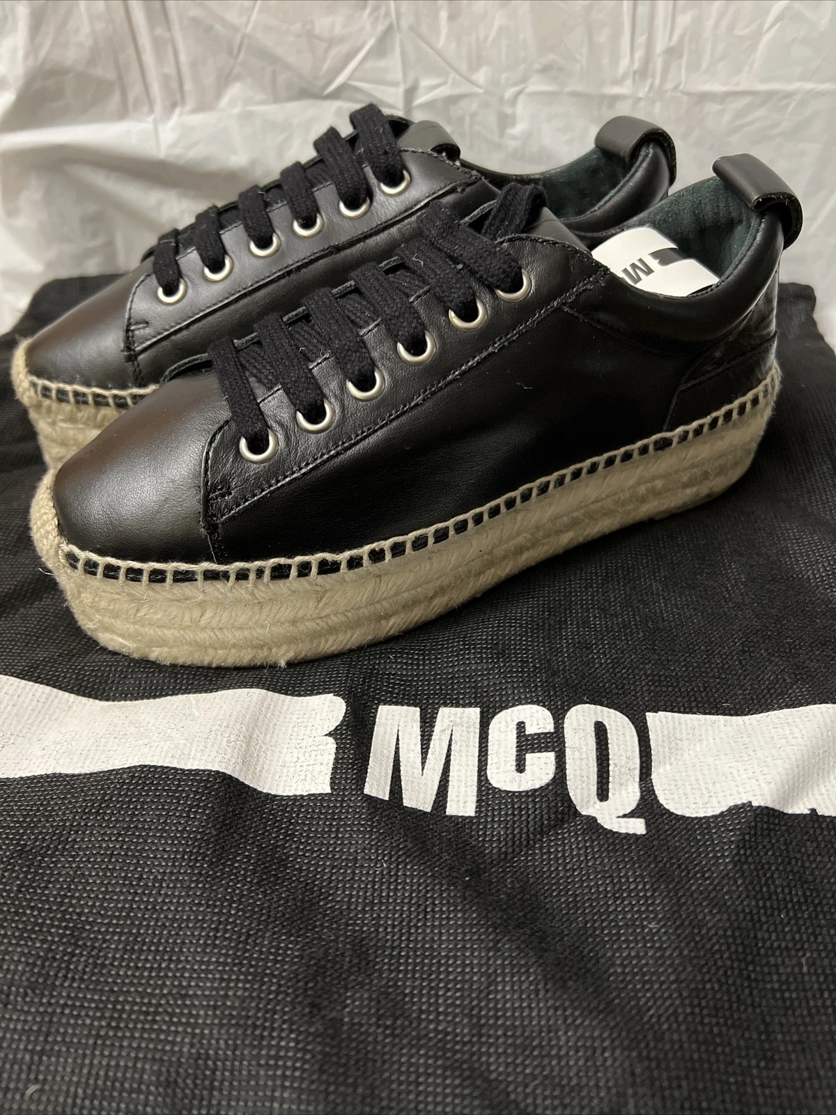 *NUOVO CON SCATOLA* Espadrilla in pelle nappa McQ Alexander McQueen Sade Runner nero taglia 35
