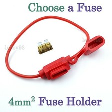 12V EXTRA THICK In Line STANDARD Spade 12AWG Wire Car Fuse Holder Bike Red