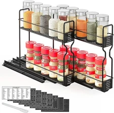 Black Metal Pull Out Spice Rack for Cabinet with labels and marker