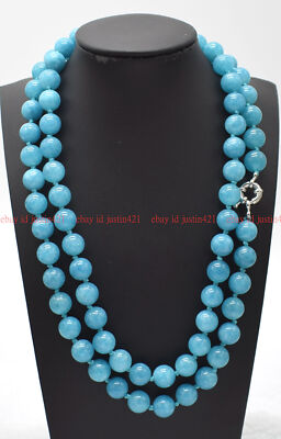 Natural 8/10/12mm Blue Aquamarine Round Gemstone Beads Necklace 16-100'' AAA+