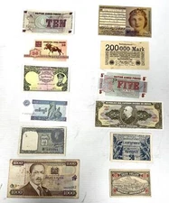 Lot of 12 Assorted Denomination Various Countries World Paper Money Currency