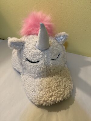 White Sleeping 3-D Unicorn Hat W/ Pink Pom Pom Horn Costume Fuzzy Cosplay
