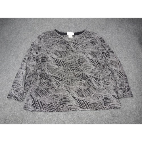 Susan Graver Top Bluse Damen Übergröße 2X Style Metallic Swirl Langarm