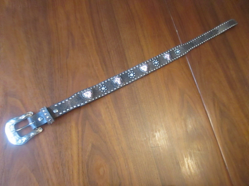 NOCONA BELT Girls Brown Leather Studded Belt Pink Hearts Crosses Size 20 - Picture 8 of 9