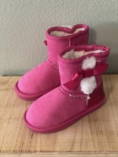 Lily Dan Toddler Pink Faux Suede White Faux Fur Lining Girls Bow Boots Used