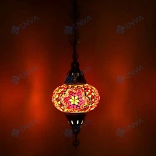 Turkish Moroccan Mosaic Ceiling Hanging Pendant Light Fixture Lamp - Free Bulb