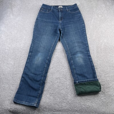 LL Bean Jeans Womens 10 Blue Fleece Lined High Waist Classic
