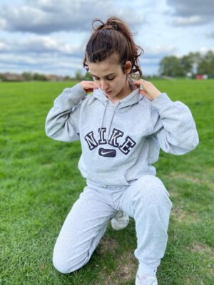 Nike Vintage Sweatshirt 90s grey hoodie size large cotton UK