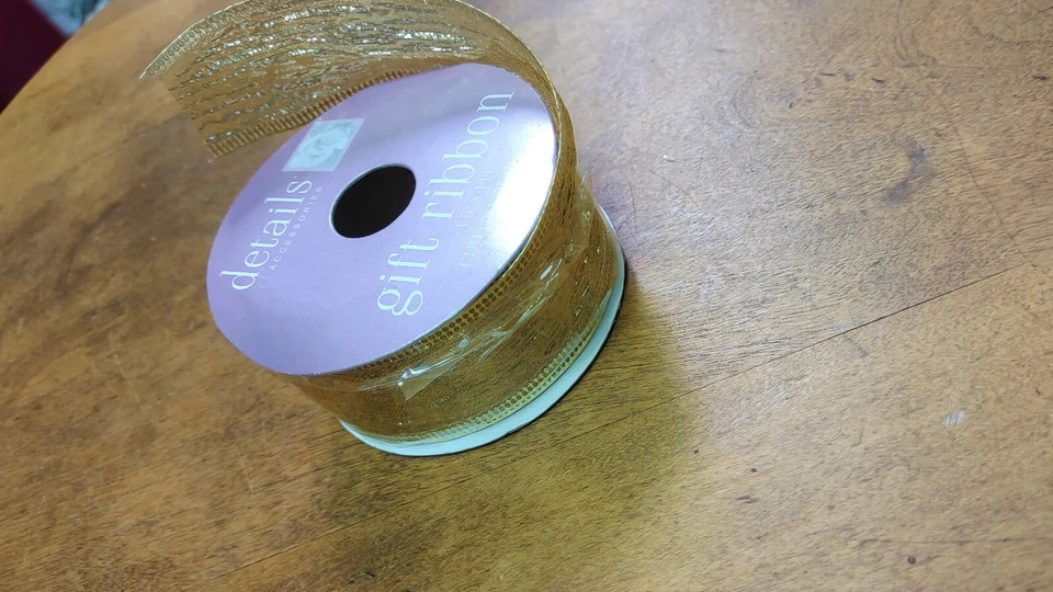 Lot Of 8 Rolls Of Gold Ribbon Wire Edge Glitter Flomo Various Sizes - Image 3 of 4