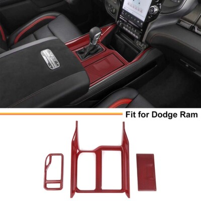 Red Carbon Fiber Center Gear Shift Cover Accessories For Dodge Ram TRX 1500 22+