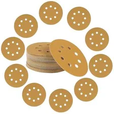 50 Pcs 5 Inch Sanding Disc, Hook Loop Sandpaper, Gold for Random Orbital Sander