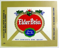Grace Bros for Wellington Beverage ELDER BRAU LAGER BEER label CA 32oz