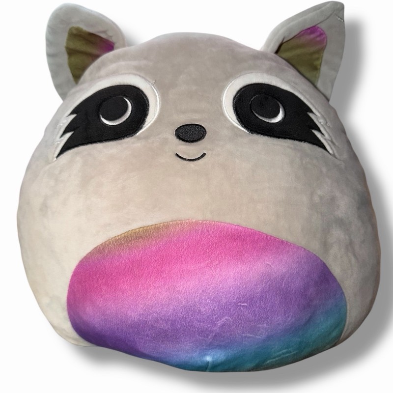 Max The Raccoon 16 Inch Squishmellows Ombre Rainbow Striped Belly Plush