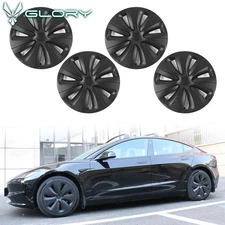 Fits 24-25 Tesla Model 3 18" Wheel Covers S Style Hubcaps Rim Matte Black ABS