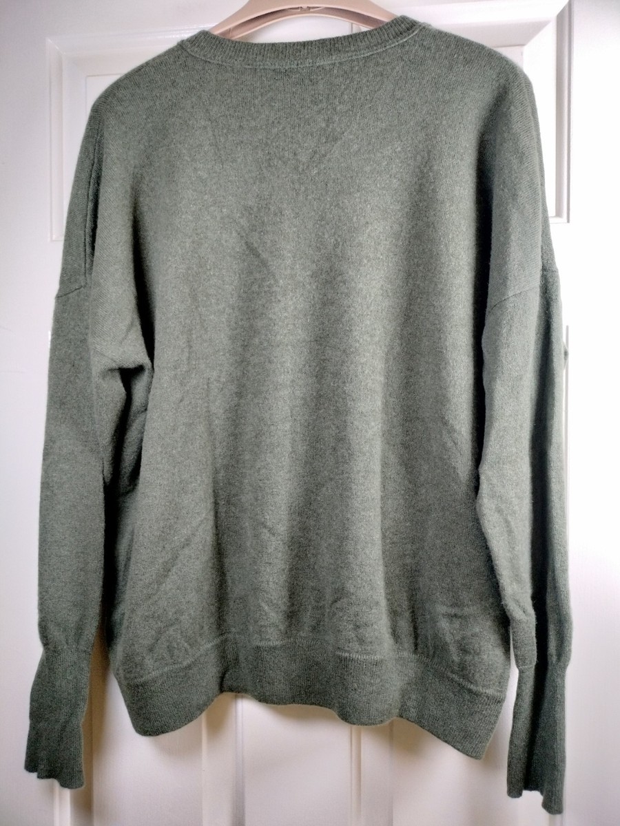 J. Crew Collection Italian Cashmere V-Neck Sweater XL Green Kangaroo Pocket Pouc View 3