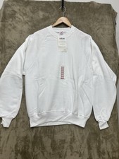 Vintage 90s Jerzees White Sweatshirt Size L Blank Pullover Crewneck Made In USA