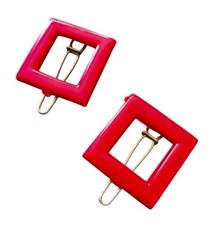 1960 s Cherry Red Square French Hair Clips Barrettes, Mod Accessories, Deadstock
