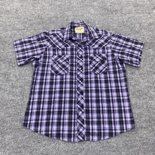 Wrangler Shirt Mens XL Purple Plaid Short Sleeve Cowboy Western Pearl Snap