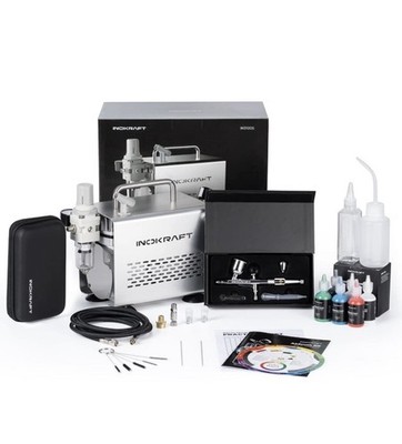 Airbrush Kit with Air Compressor- 1/6 HP Quiet Air Compressor, Gravity NO PAINT