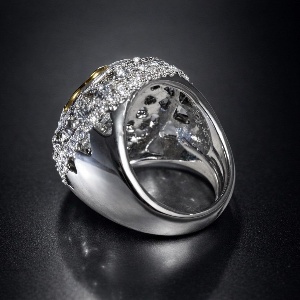 Bold Statement Ring with Turquoise-Tone Center & … - image 3