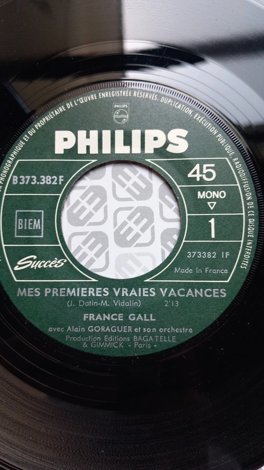 FRANCE GALL SP 45T JUKEBOX COMPLET de 1964 Mes Premières Vraies Vacances 373.382 - Photo 2/3